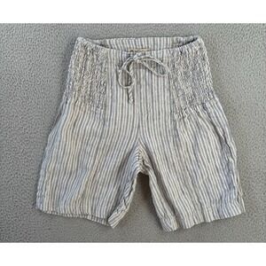 XCVI Shorts Womens XS 100%‎ Linen Striped Ruched Lagenlook
